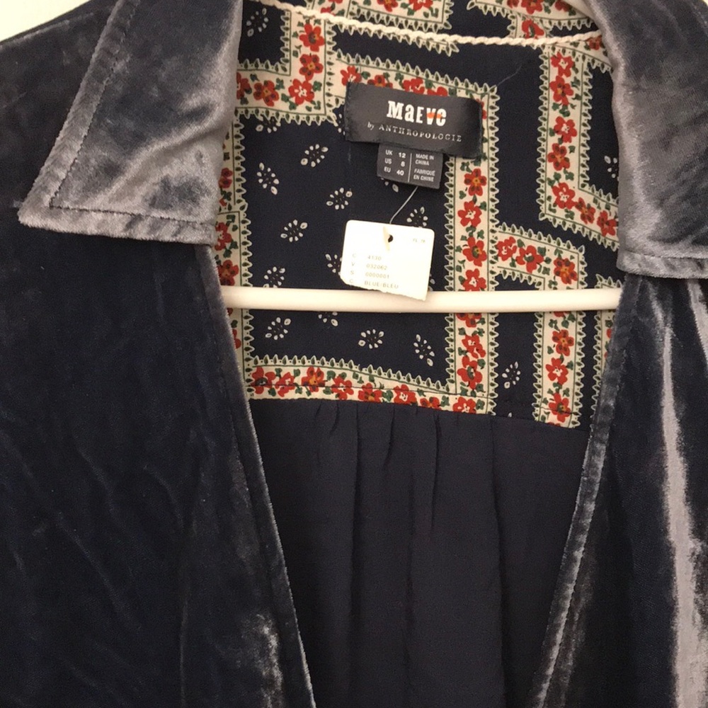 Anthropologie Maeve Blue Velvet Dress 8 NWT - Picture 2 of 5